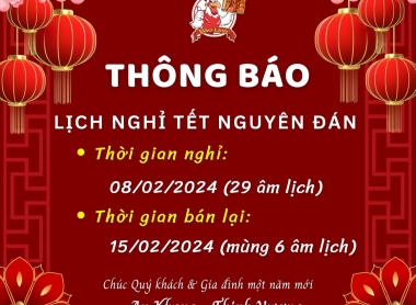 THÔNG BÁO LỊCH NGHỈ TẾT NGUYÊN ĐÁN 2024